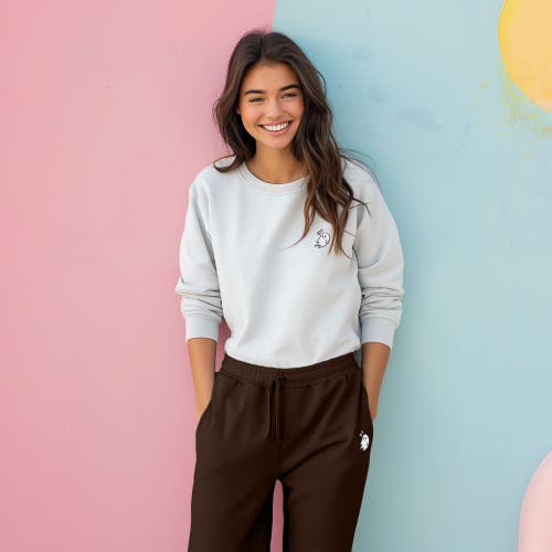 Dalix Womens Heartly Ghost Embroidered Fleece Sweatpants In Brown