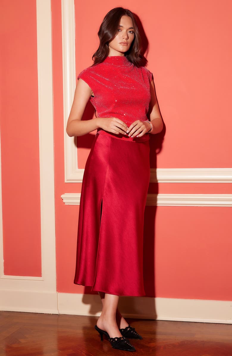 FIFTEEN TWENTY Brielle Satin Midi Skirt, Alternate, color, 