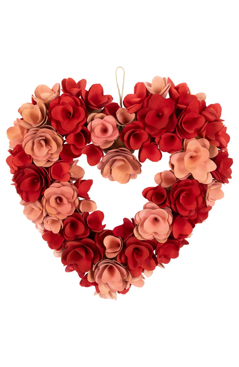 Northlight Wooden Flower Artificial Valentine's Day Wreath - 15" - Red and Pink, Main, color, 