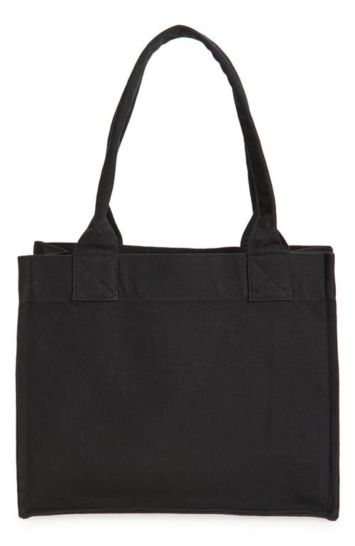 Ganni Black Shopper With Embroidered Logo On The Front In Denim Woman In Phantom