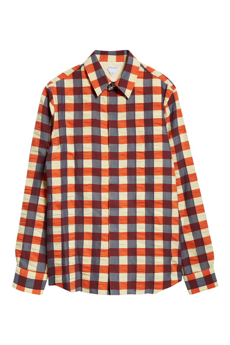 Macro Gingham Cotton Button-Up Shirt, Alternate, color, BANANA/ TULIP/ WAVE