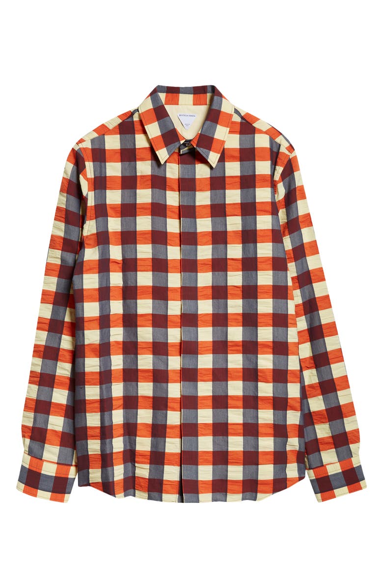 Bottega Veneta Macro Gingham Cotton Button-Up Shirt, Alternate, color, Banana/ Tulip/ Wave