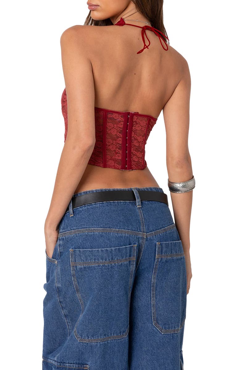 EDIKTED Chica Underwire Lace Crop Halter Top, Alternate, color, 