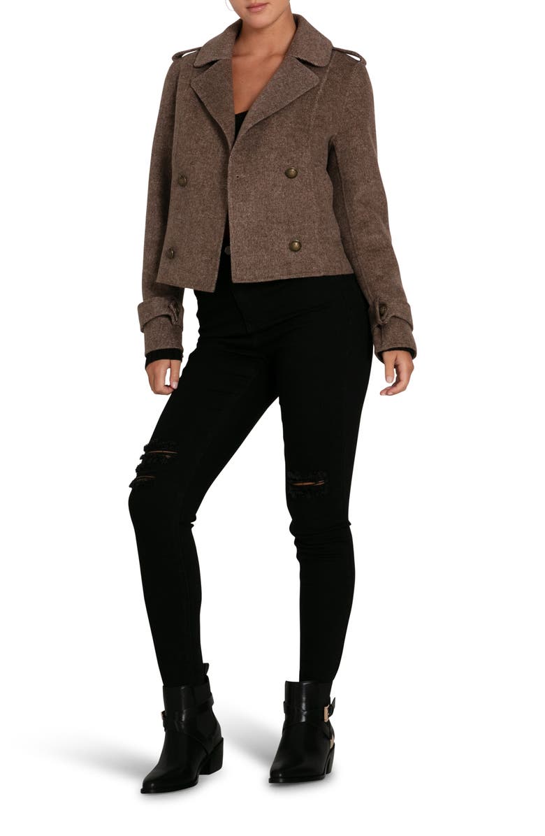 Belle & Bloom Better Off Military Wool Blend Crop Peacoat, Alternate, color, Walnut