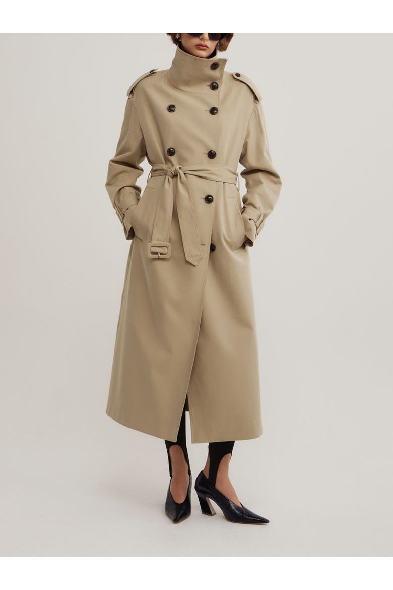 Funnel Collar Trench Coat, Main, color, Sandstone