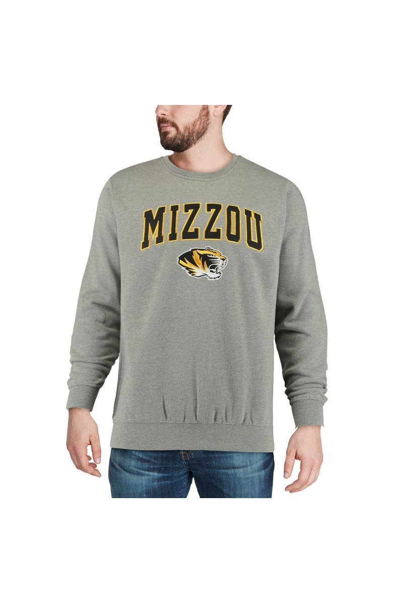 COLOSSEUM Men's Colosseum Heather Gray Missouri Tigers Arch & Logo Crew Neck Sweatshirt, Alternate, color, Heather Gray