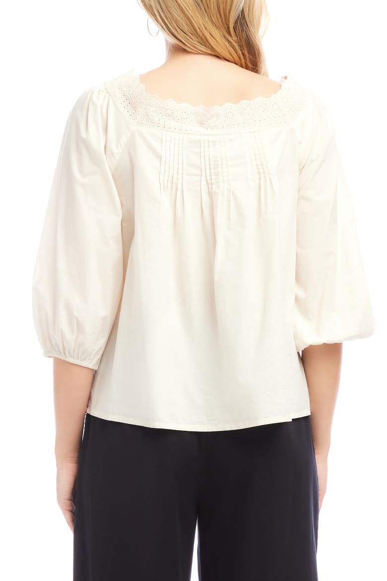 Embroidered Scallop Cotton Button-Up Shirt, Alternate, color, CREAM