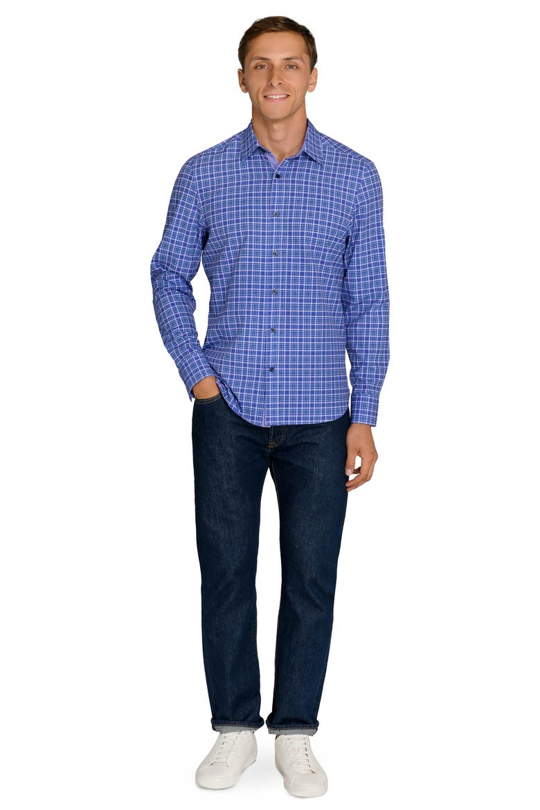 Slim Fit Hermon Plaid Performance Stretch Long Sleeve Shirt, Alternate, color, PURPLE