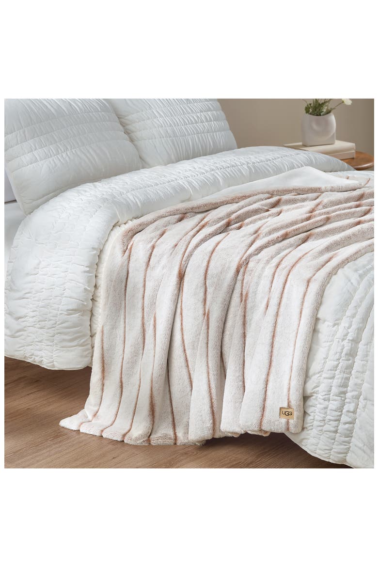 Stasia Faux Fur Throw Blanket, Alternate, color, SANDALWOOD