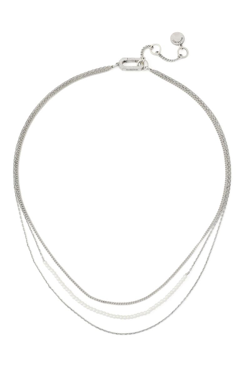 Layered Faux Pearl & Mixed Link Necklace, Main, color, PEARL/ WARM SILVER