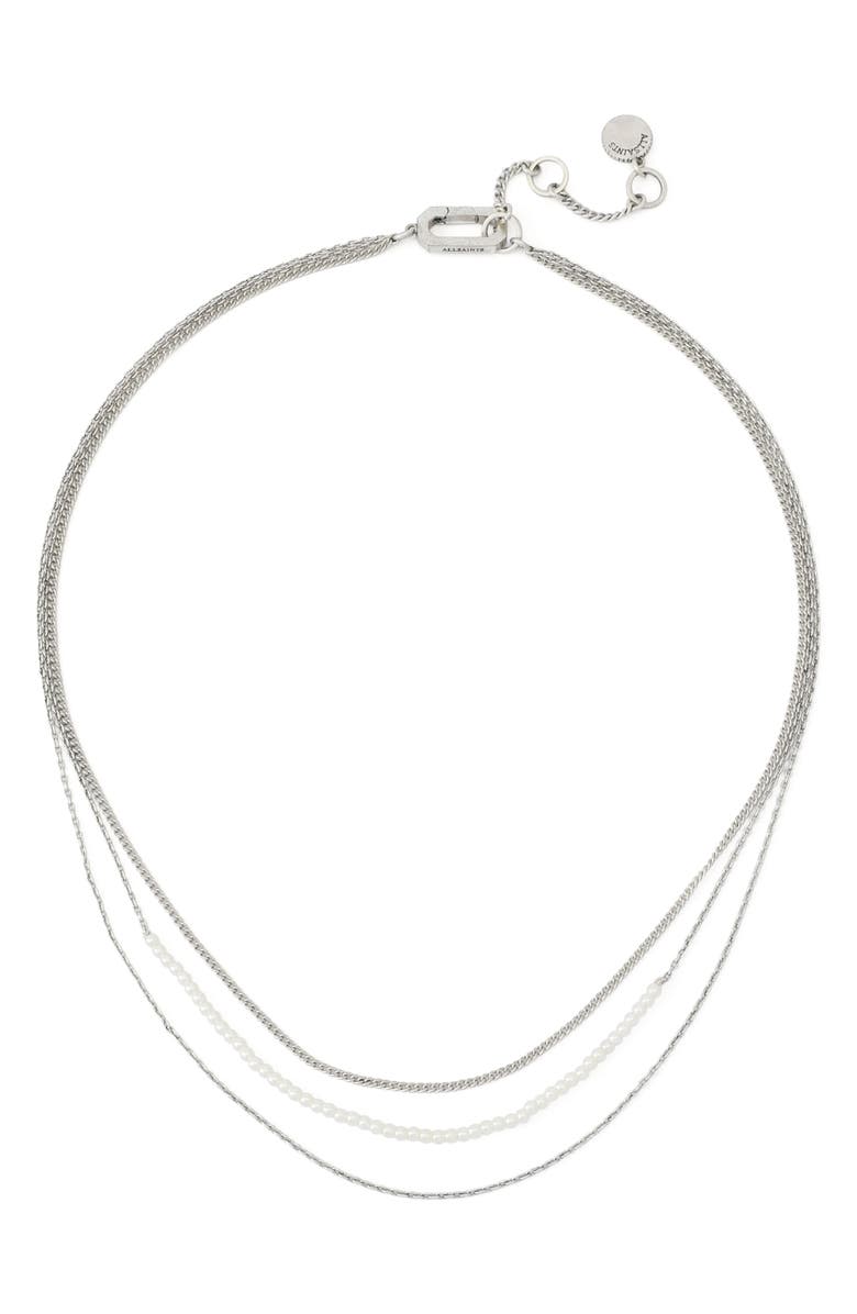 AllSaints Layered Faux Pearl & Mixed Link Necklace, Main, color,