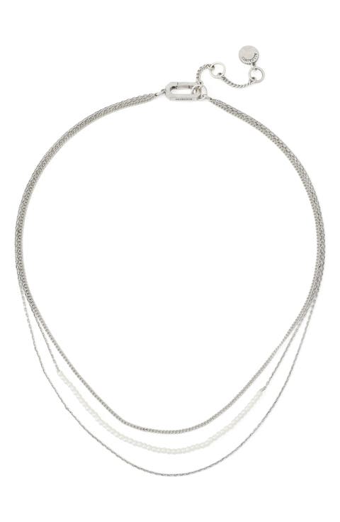 Layered Faux Pearl & Mixed Link Necklace