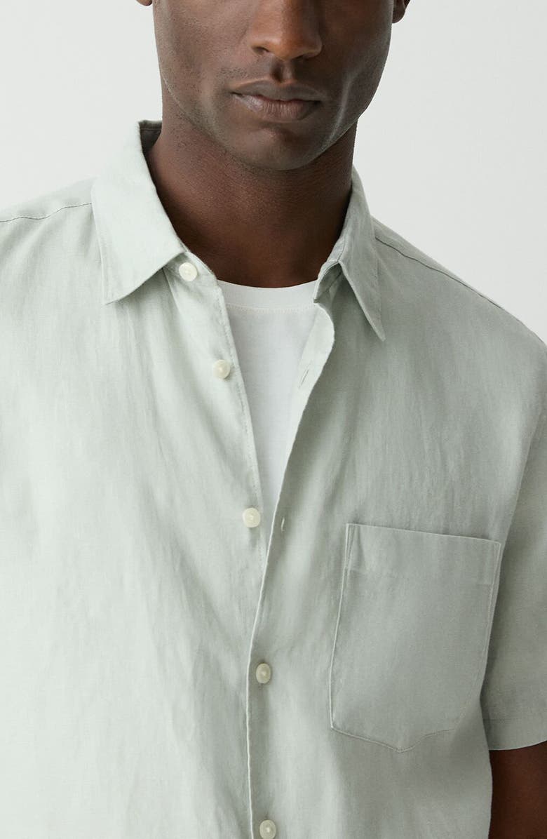 Theory Irving Solid Short Sleeve Linen Button-Up Shirt, Alternate, color, Light Green