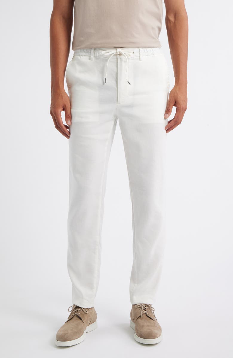 BOSS Kane Flat Front Linen Blend Drawstring Pants, Main, color, White