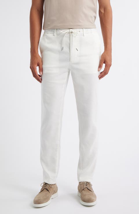 Kane Flat Front Linen Blend Drawstring Pants