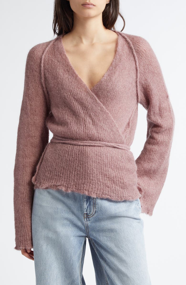 Paolina Russo Blush Mohair & Alpaca Blend Wrap Cardigan, Main, color, 
