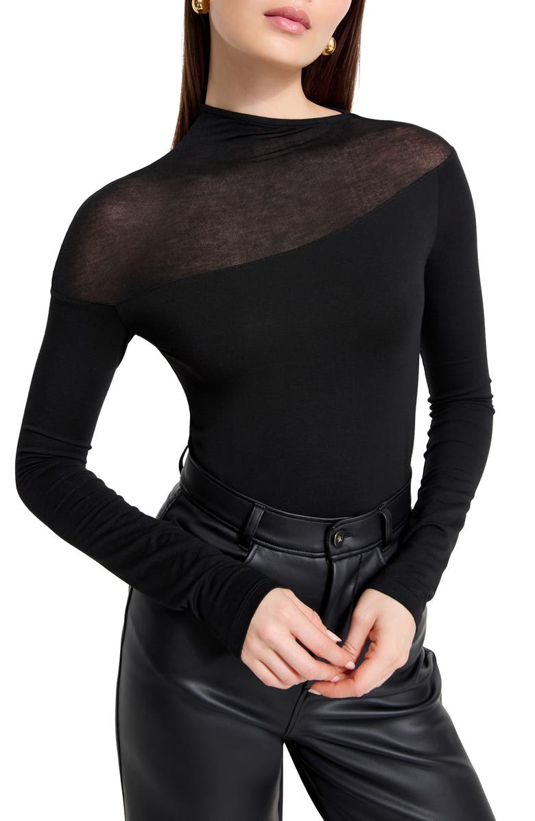 Marcella Dove Sheer Trim Top, Alternate, color, Black