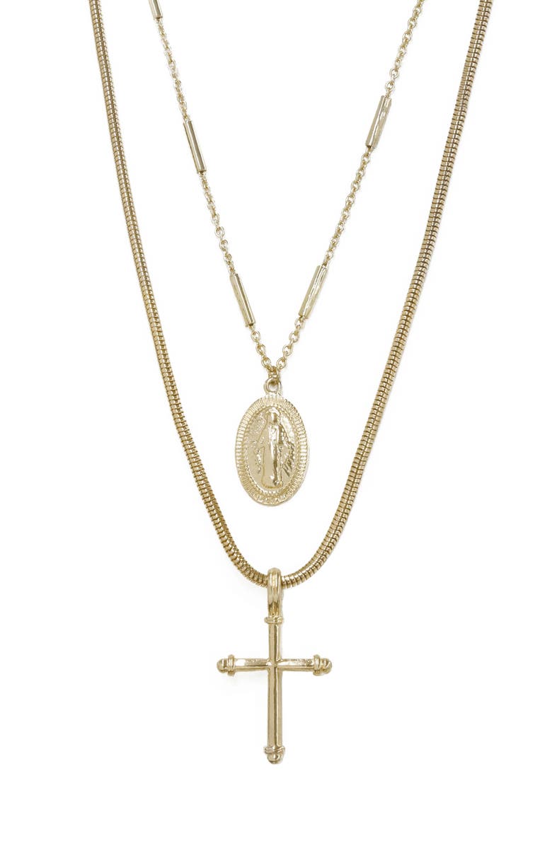 Ettika Coin & Cross Set of 2 Necklaces, Alternate, color, Gold