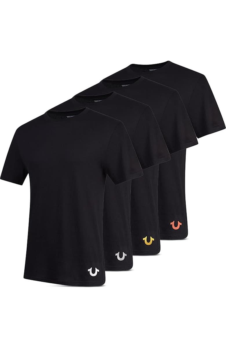 True Religion Crew Neck Undershirts 4 Pack, Main, color, Black