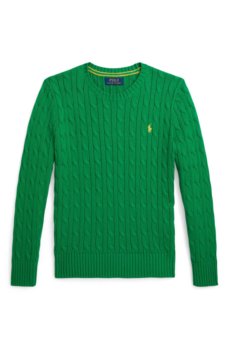 Polo Ralph Lauren Kids' Cabled Cotton Crewneck Sweater, Main, color, Cruise Green