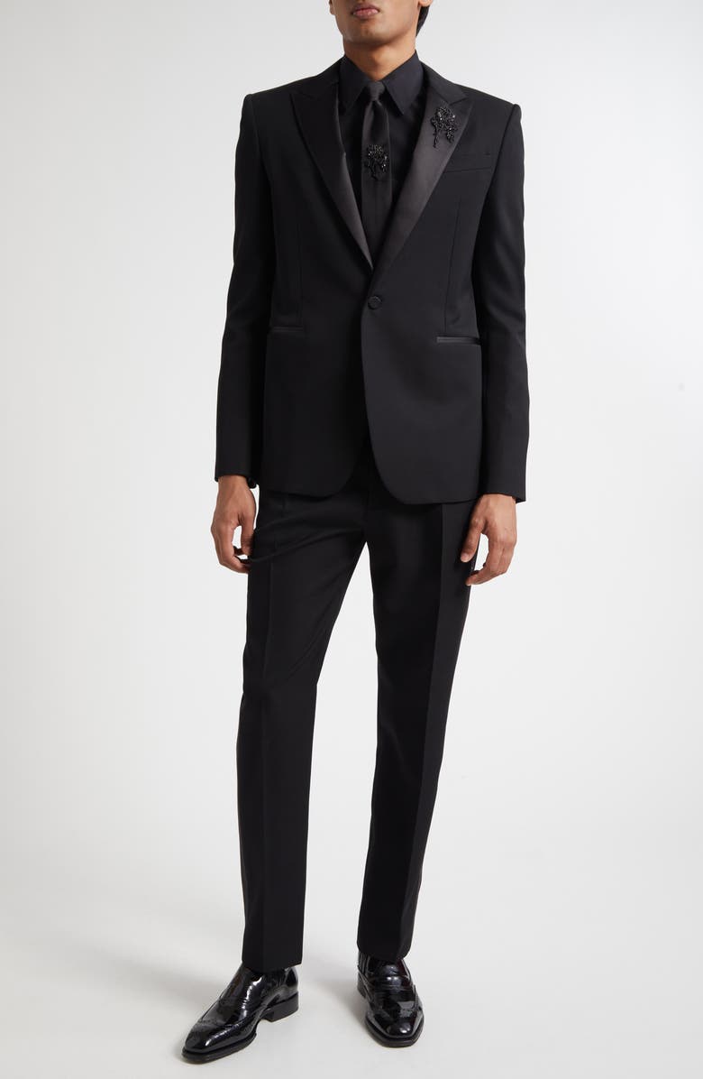 McQueen Wool Tuxedo Trousers, Alternate, color, Black