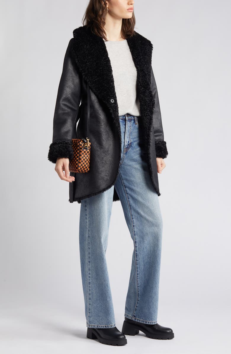 Via Spiga Belted Faux Shearling Coat, Main, color, 