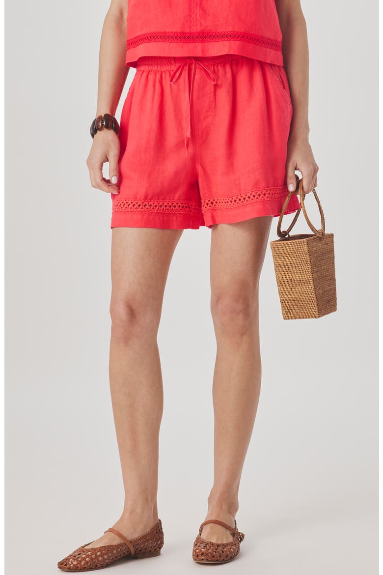 Stella Lace Inset Linen Shorts, Main, color, SCARLET RED