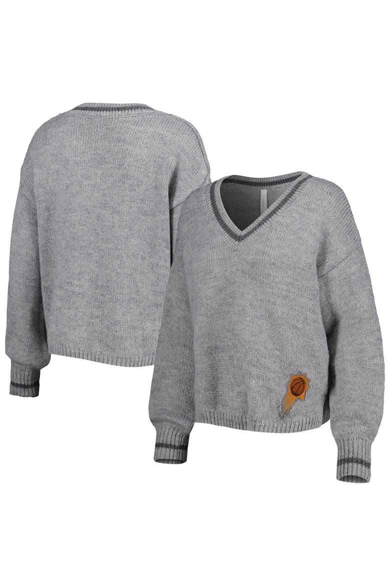 Women's Lusso Gray Phoenix Suns Scarletts Lantern Sleeve Tri-Blend V-Neck Pullover Sweater, Main, color, Gray