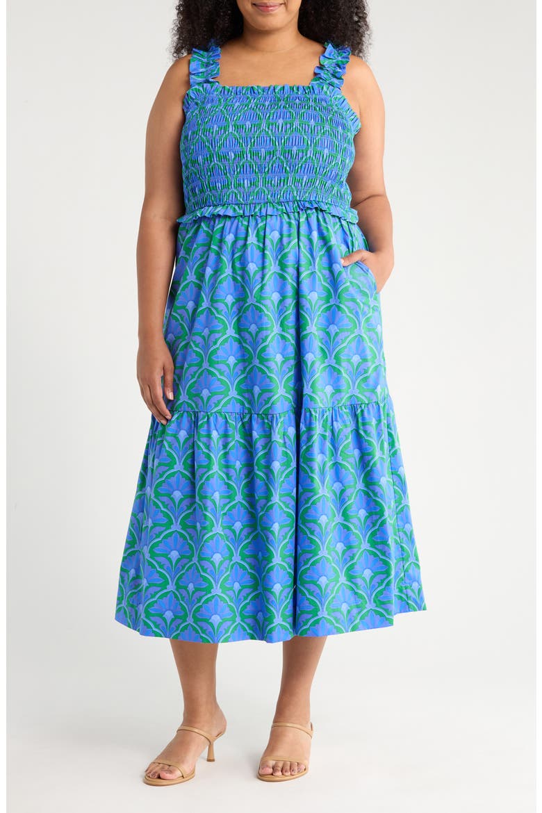 Sera Floral Cotton Midi Sundress, Main, color, BLUE/ GREEN