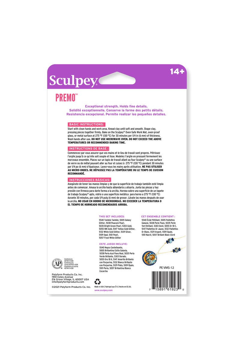 Sculpey Multipack, Metallics + Glitters, 12 Colors, 1oz Bars, Alternate, color,