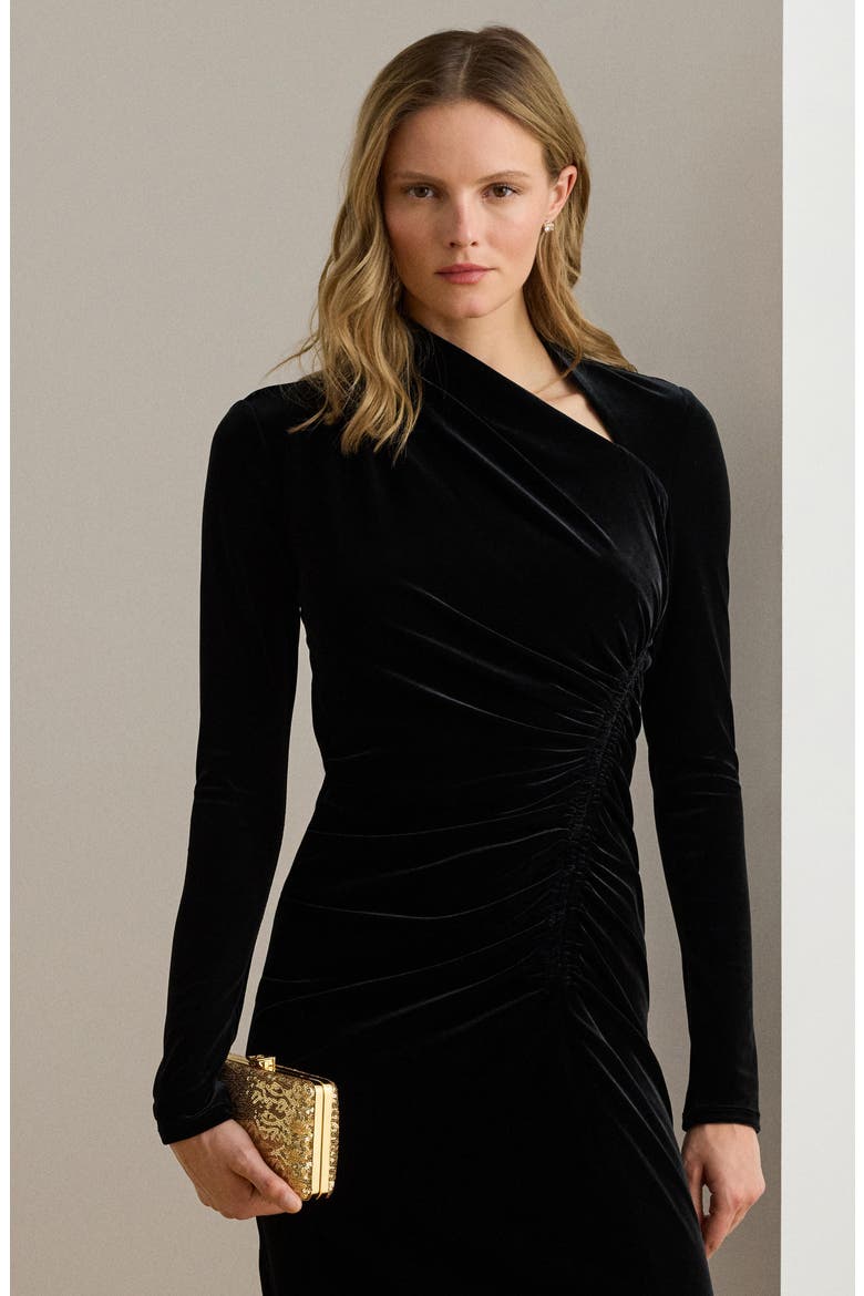 ralph lauren long sleeve velvet dress Velvet midi dress in black - Polo Ralph Lauren