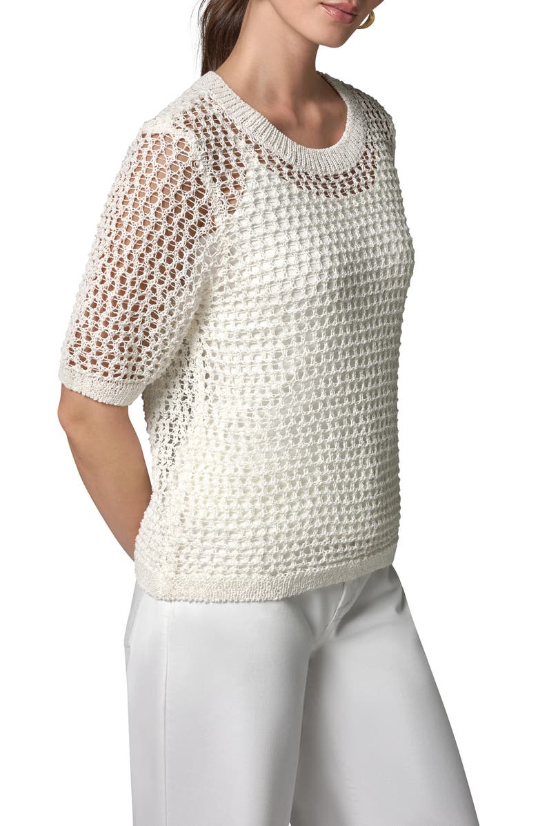 Donna Karan New York Open Knit Crewneck Sweater, Alternate, color, Cream