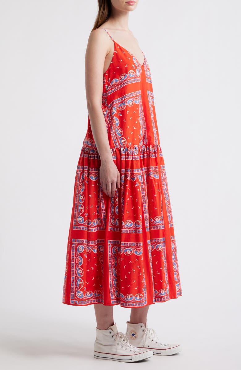 THE GREAT. The Drop Waist Sleeveless Maxi Dress, Alternate, color, Red Sailboat Bandana
