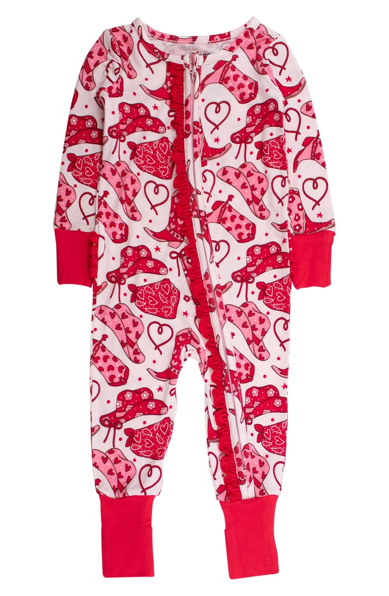 RuffleButts Lasso Love Zip Convertible One-Piece Pajamas, Main, color, Pink