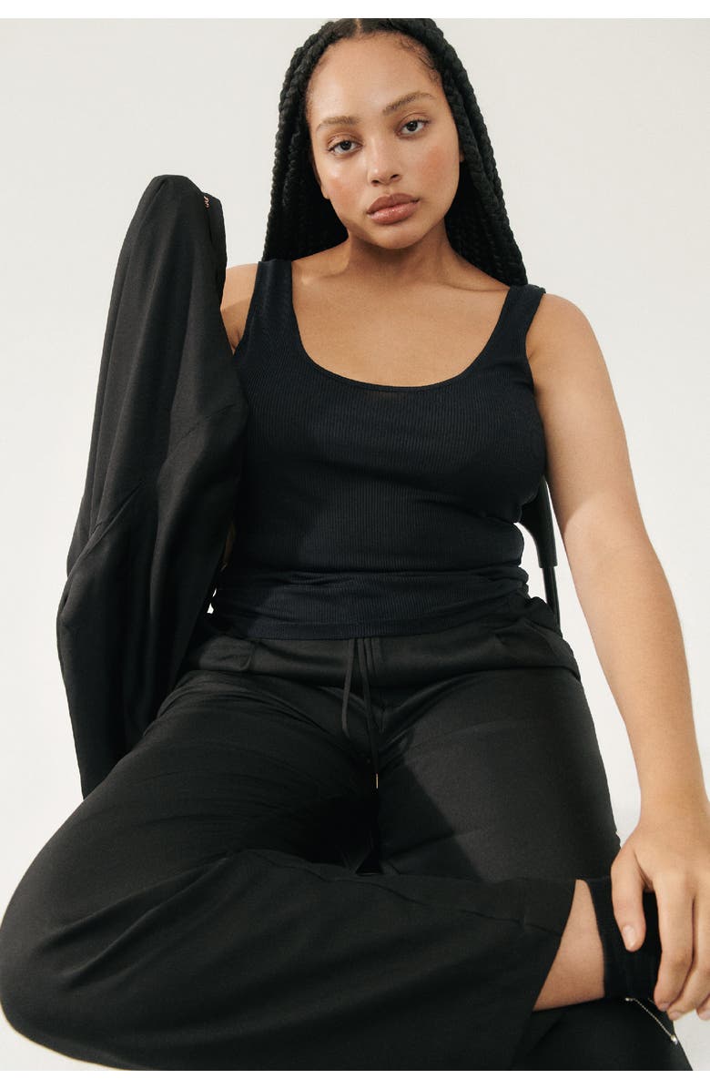 SILK LAUNDRY RIBBED TANK BLACK, Main, color, Black