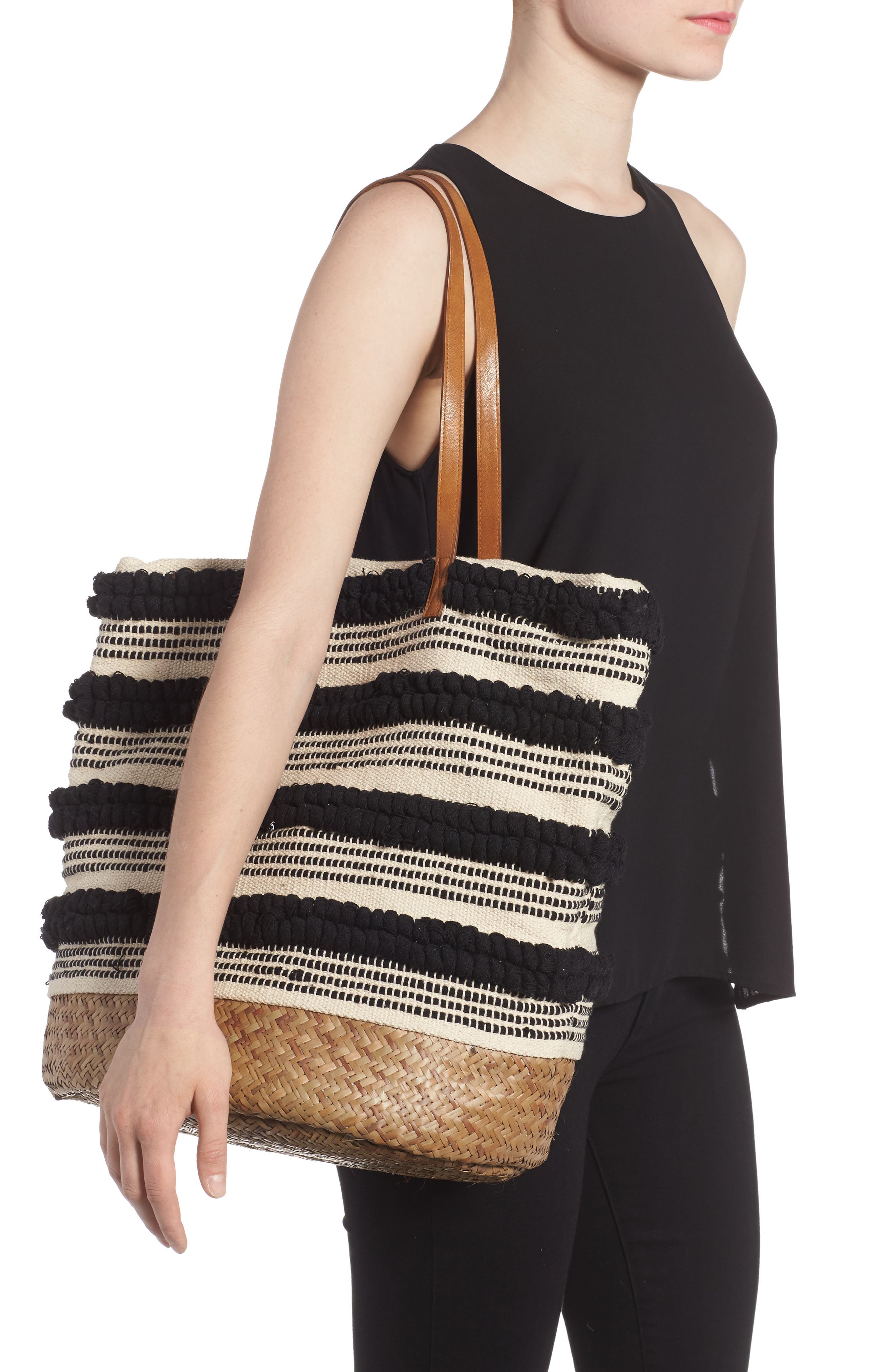 Sole Society Woven Bottom Tote, Alternate, color, 
