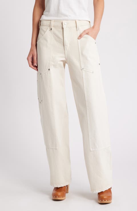 Mid Rise Workwear Jeans (Distressed Vintage White)
