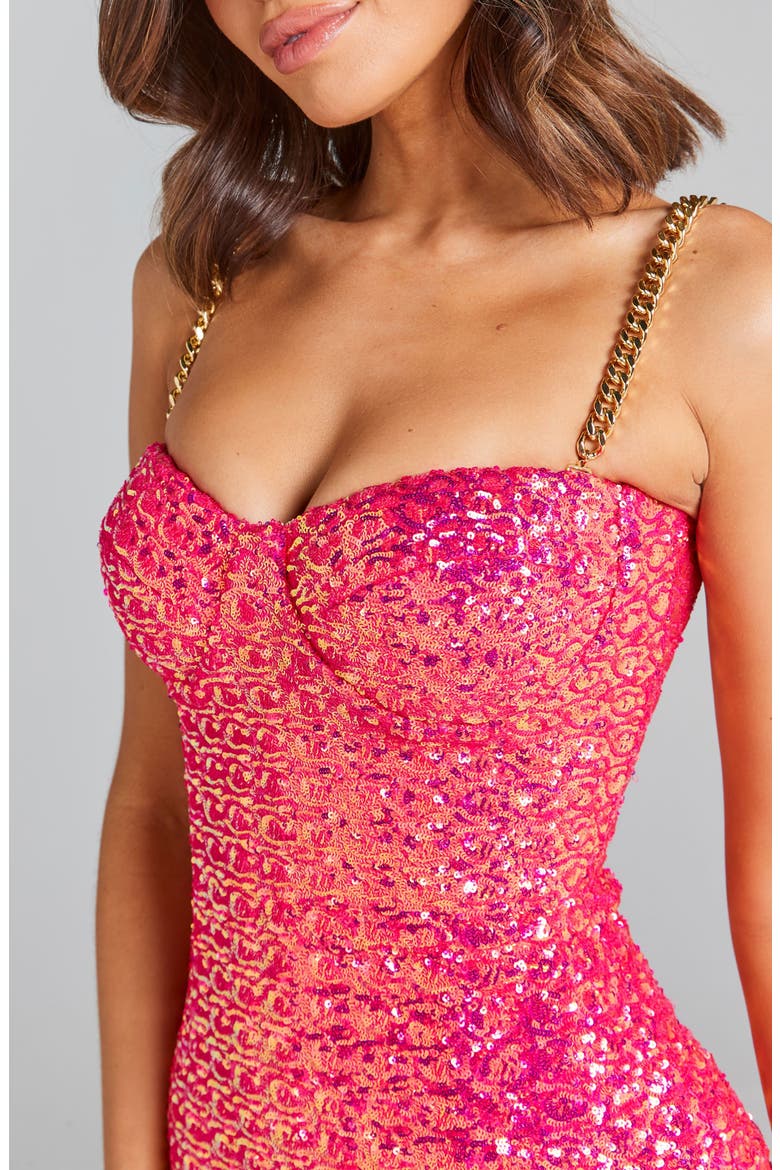 Lara Sequin Minidress, Alternate, color, BRIGHT PINK