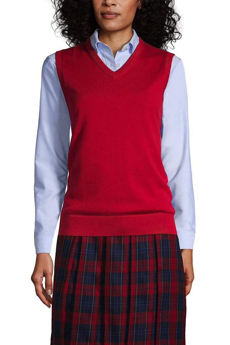 School Uniform  Cotton Modal Fine Gauge Sweater Vest, Main, color, Red