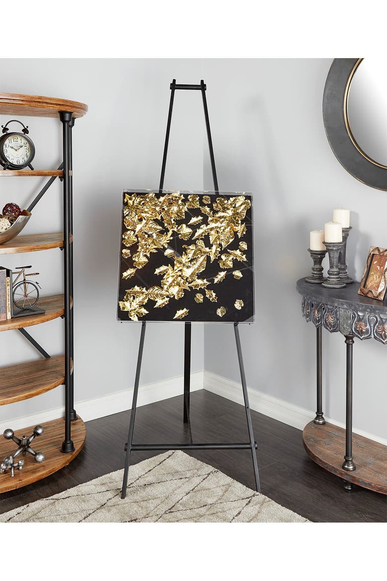 Large Square Modern Black & Metallic Gold Leaf Shadow Box Wall Decor, Alternate, color, GOLD