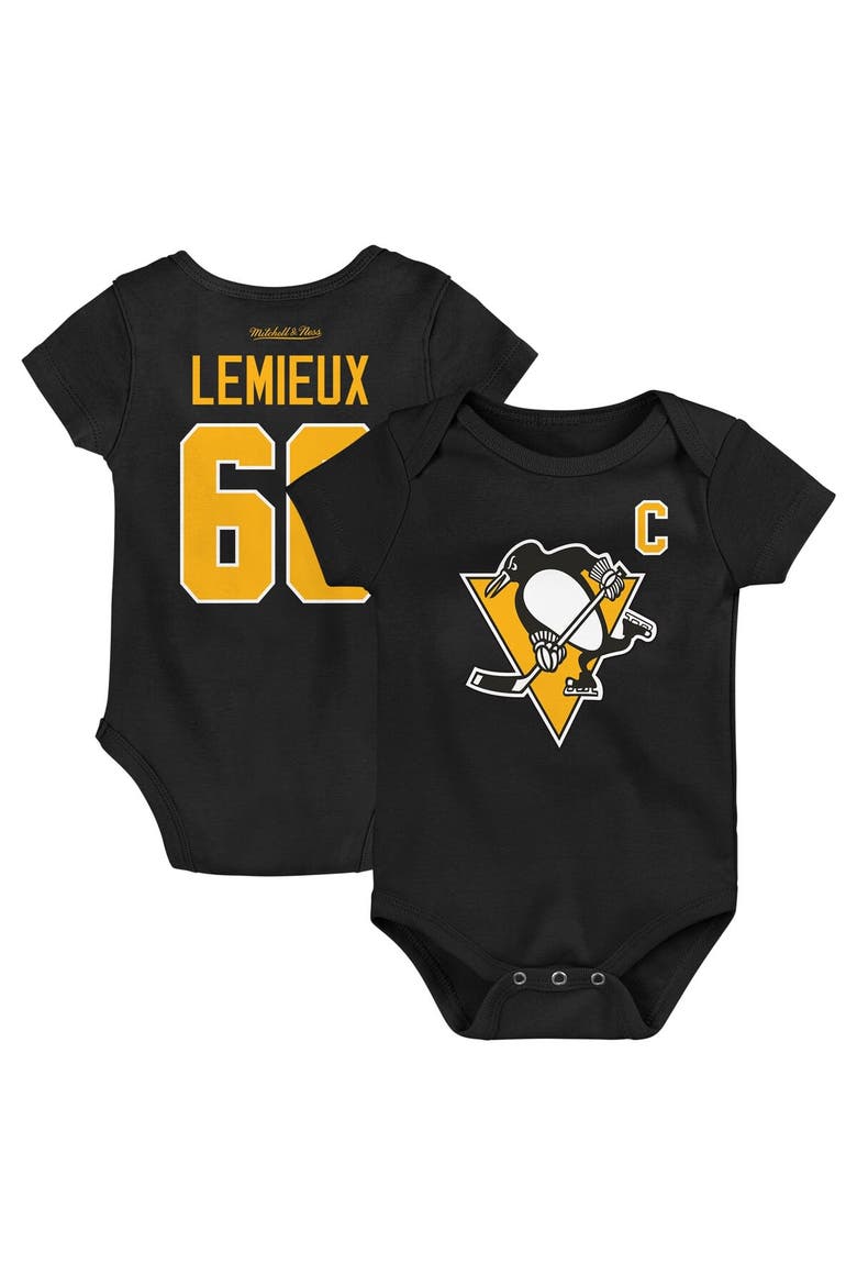 Infant Mitchell & Ness Mario Lemieux Black Pittsburgh Penguins Captain Patch Name & Number Bodysuit, Main, color, Black