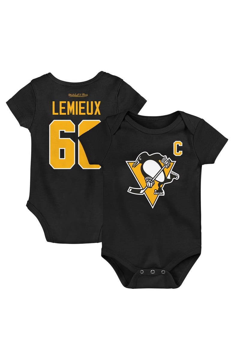 Mitchell & Ness Infant Mitchell & Ness Mario Lemieux Black Pittsburgh Penguins Captain Patch Name & Number Bodysuit, Main, color, 