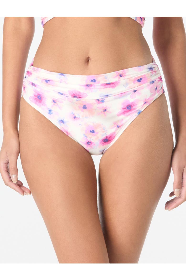 Floral Escape Shirred Bikini Swim Bottom, Main, color, White