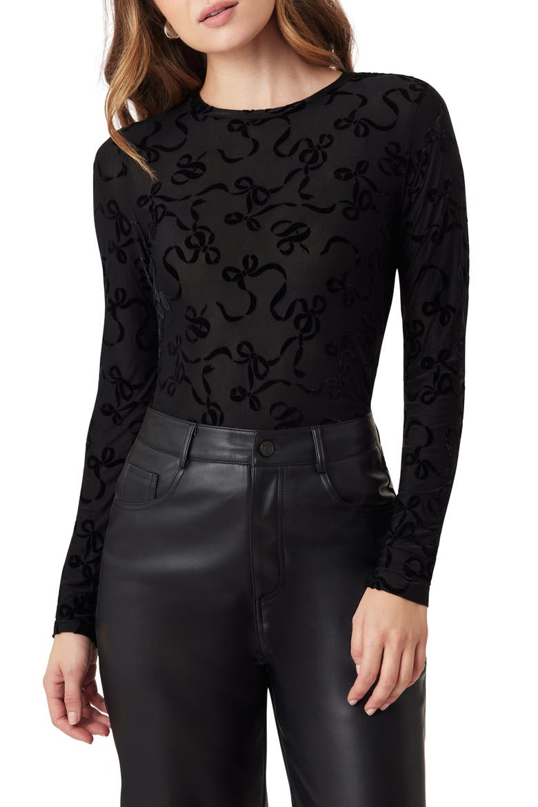 Bow Print Crewneck Top, Main, color, BLACK NIGHT