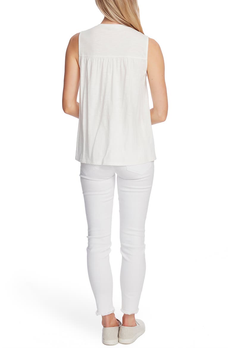 Embroidered Yoke Sleeveless Cotton Blend Top, Alternate, color, NEW IVORY