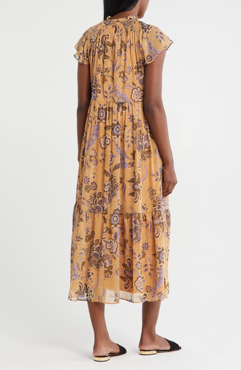 The Good Journey Smocked Flutter Sleeve Midi Dress, Alternate, color, 