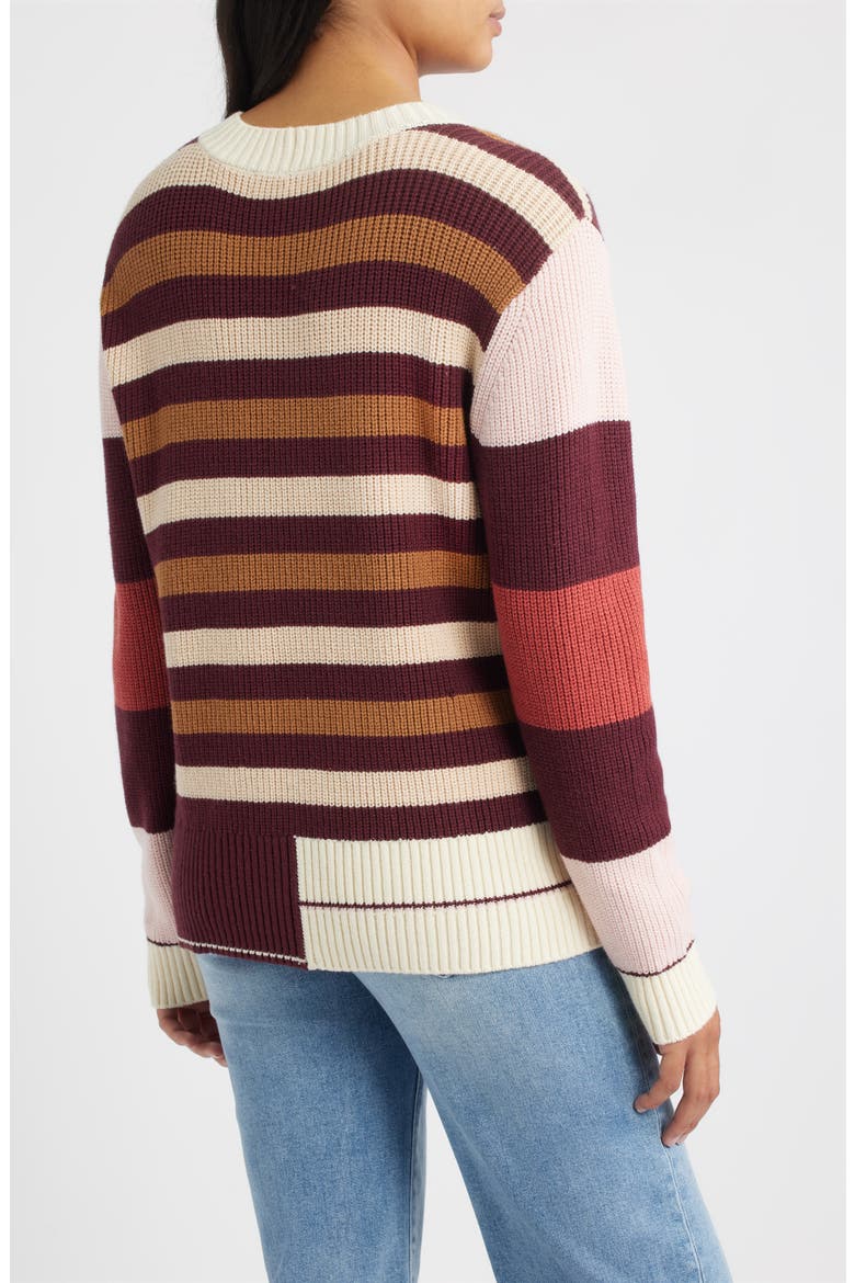 Stripe Colorblock Sweater, Alternate, color, MERLOT