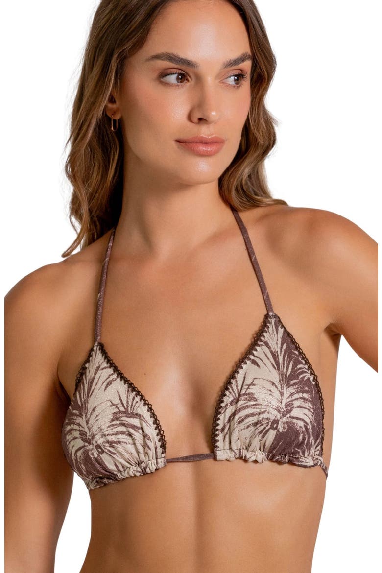 Metallic Blanket Stitch Embroidered Triangle Bikini Top, Alternate, color, COFFEE BEAN