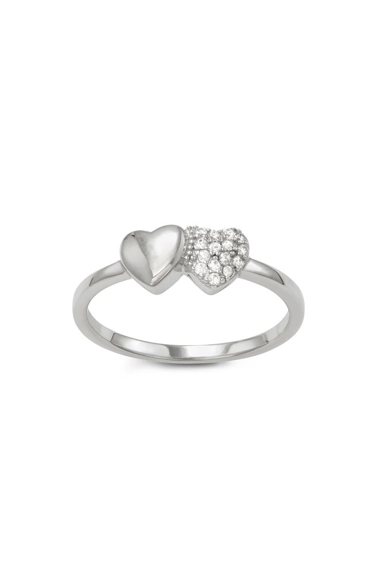 FZN Sterling Silver Cubic Zirconia Double Heart Ring, Main, color, 
