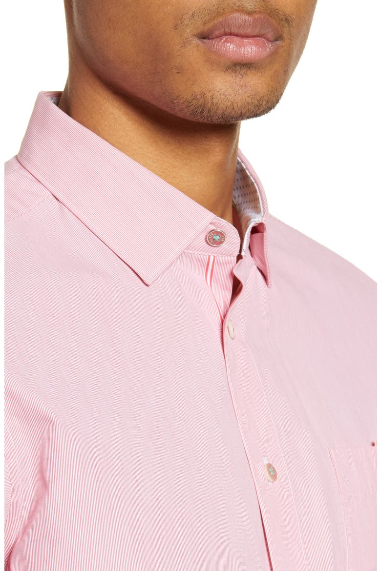 Sayhi Pinstripe Short Sleeve Button-Up Shirt, Alternate, color, RED